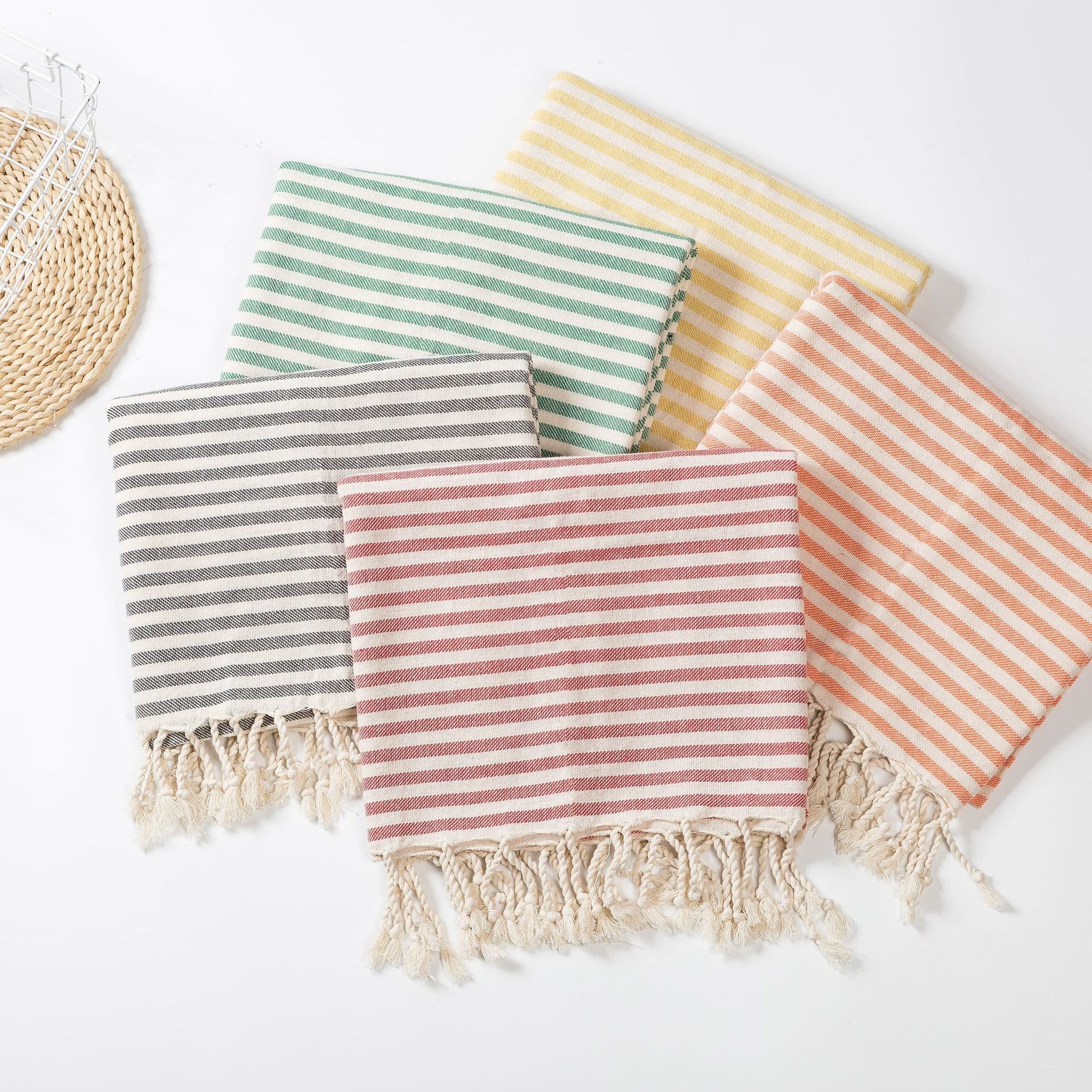 Amazon Hot Selling Customizable Turkish Fringed Beach Towel Striped Wearable Natural Cotton Bath Towel Cushion Tablecloth