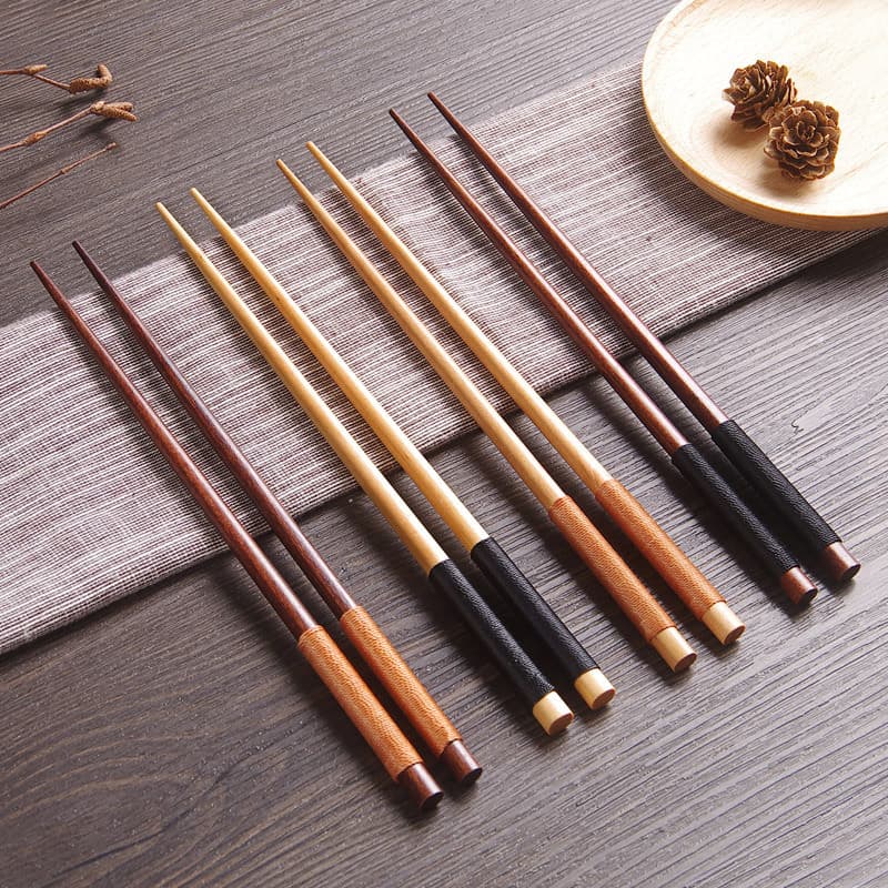 Creative Japanese Style Wrapped Thread Jujube Wood Tip Chopsticks Anti-fall Red Sandalwood Wooden Bamboo Chopsticks 1 Pair Set