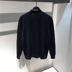 Men's Winter Sweater Black Half High Neck Embroidered Wool Knitwear Fashion Men's Undershirt B1EBB4326