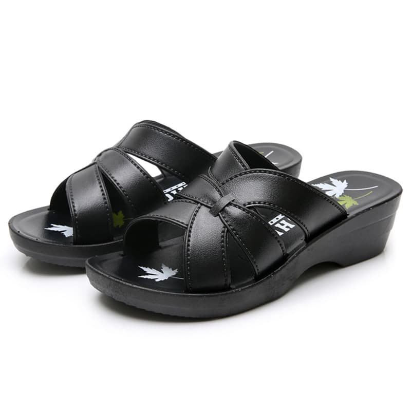Summer Women's Wedge Heel Thick Sole Sandals Mid Heel Casual Outdoor Fashion Slippers for Middle-Aged and Elderly