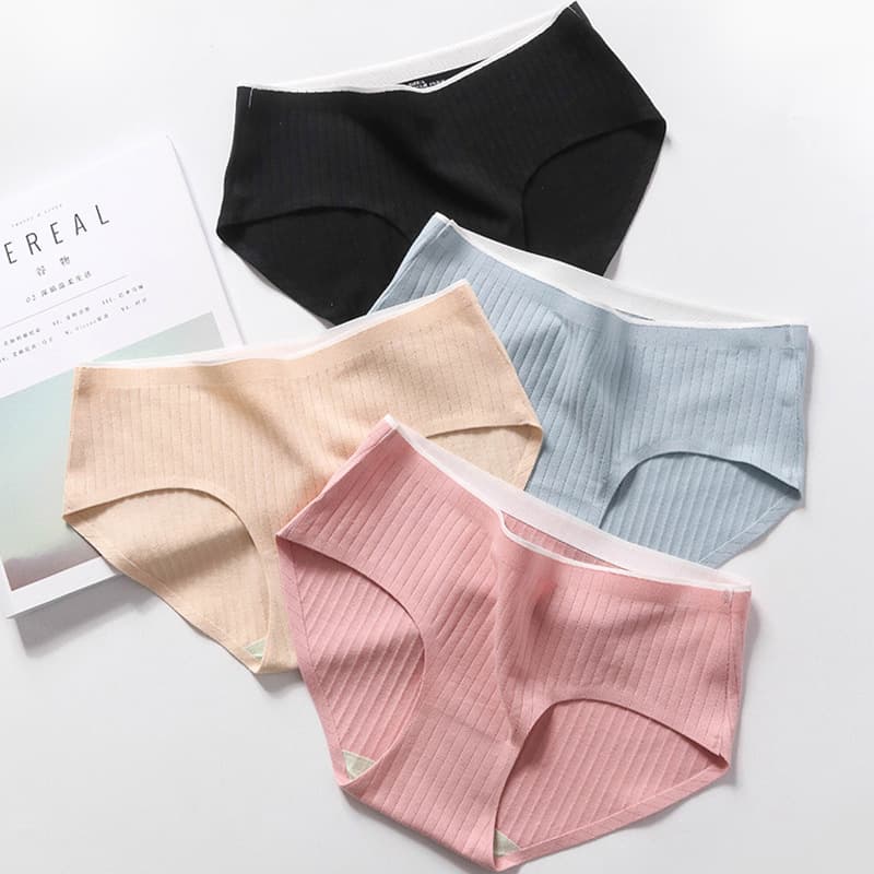 Women's Mid-Waist Cotton Seamless Panties, Cotton Gusset, One-Piece Triangle Panties, Solid Color