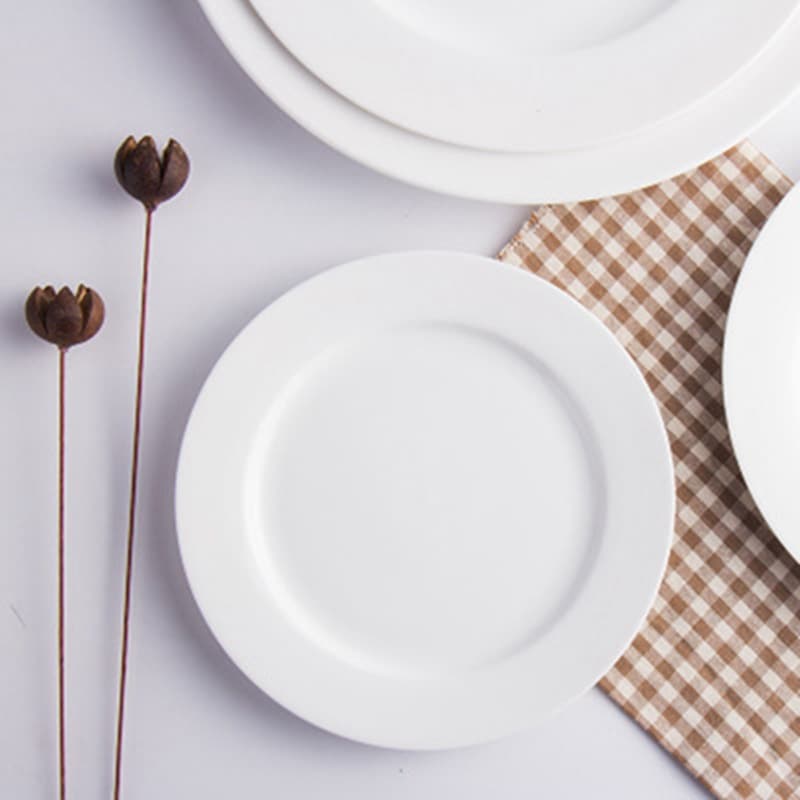 Hotel restaurant buffet plate tableware table pure white bone china flat plate Western steak plate round plate