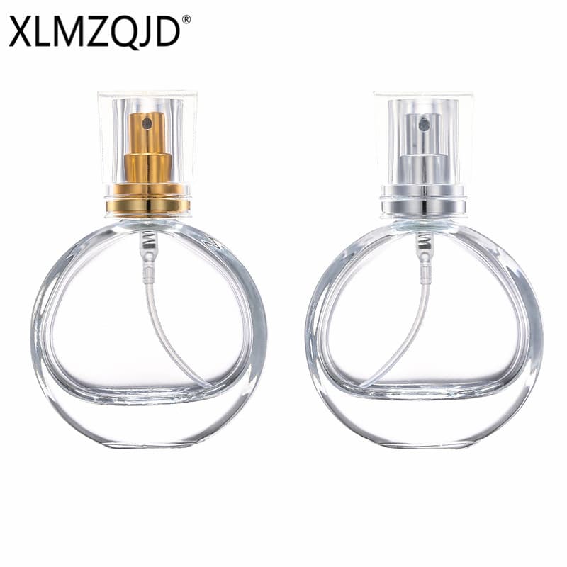 In Stock B040-25ml Portable Flat Round Premium Glass Perfume Bottle / Refillable Bottle / Spray Bottle / Press Pump Empty Bottle