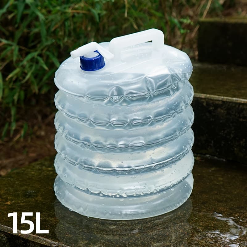 Outdoor PE Expandable Water Bucket 15L Foldable Water Container with Faucet, Vehicle Food-Grade Camping Water Bag Wholesale