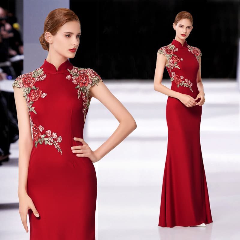 2025 New Wedding Bride Cheongsam Elegant Toast Dress Red Fishtail Gown Banquet Evening Dress