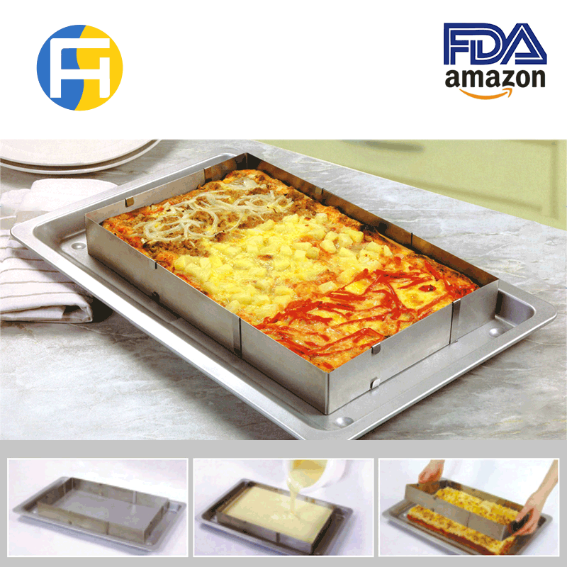 Stainless Steel Adjustable Telescopic Rectangular Mousse Ring with Partition Tiramisu Cake Mold Baking Tool
