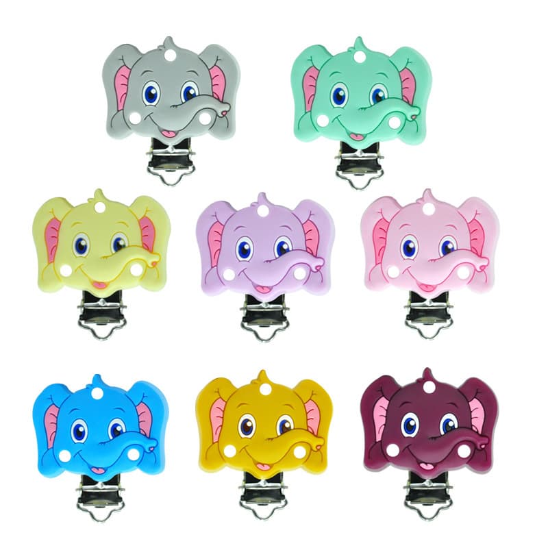 Baby Food-Grade Silicone Elephant Anti-Drop Chain Accessory Pacifier Metal Clip Teether