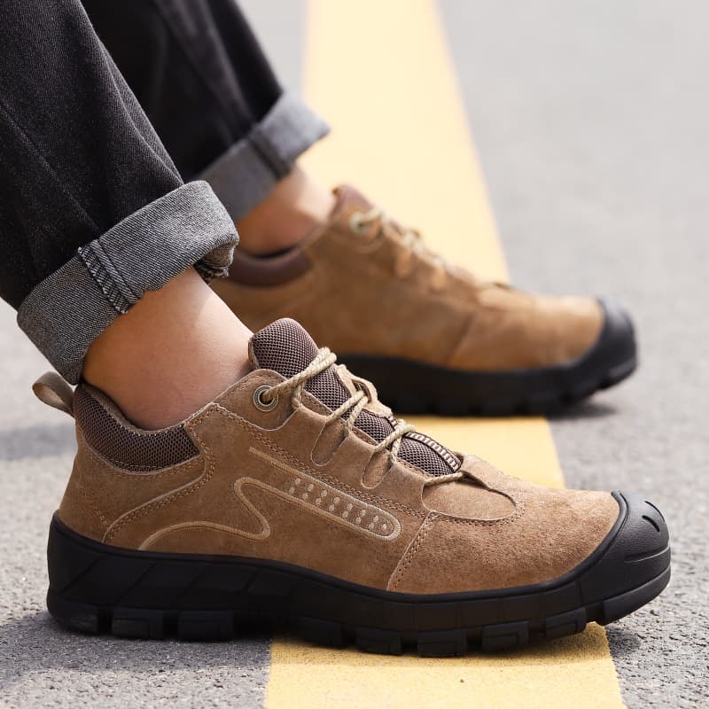 Men's Safety Shoes for All Seasons, Anti-smashing and Anti-puncture, Steel Toe Shoes, Suede Cowhide Wear-resistant Casual Safety Protective Work Shoes