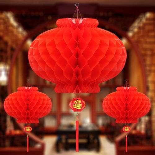 Red Honeycomb Foldable Plastic Paper Lanterns Small Festive Lanterns for Mid-Autumn Spring Festival
