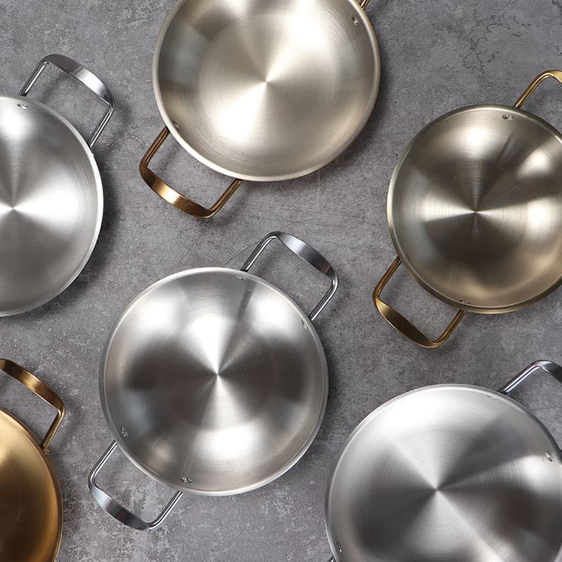 Stainless Steel Seafood Pot Gold Ramen Pot Crawfish Dry Pot Pan Small Stir-Fry Pan Flat Bottom Noodle Pot Korean Army Stew Pot