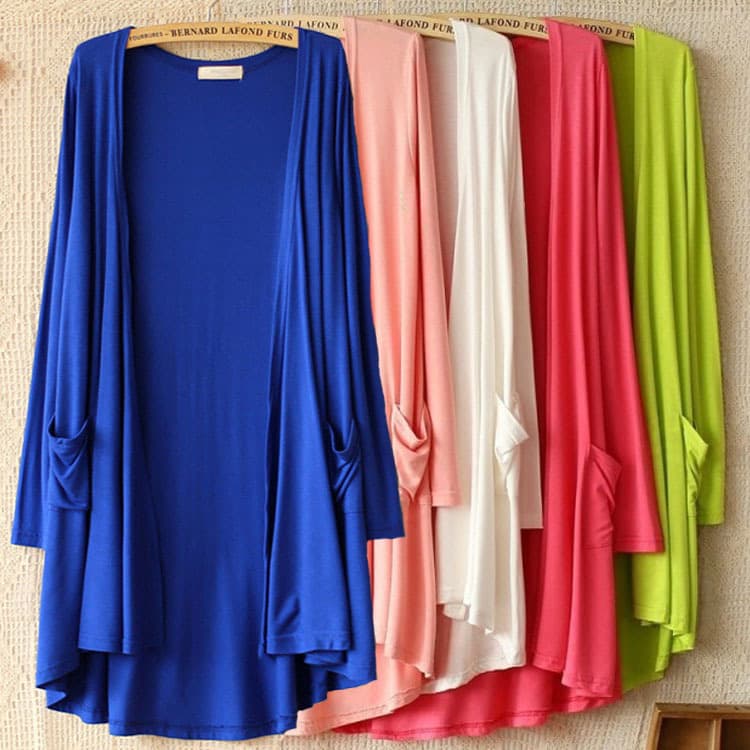 Loose Modal Spring Summer Women's Open Cardigan Long Sleeve Sun Protection Clothing Midi Length Plus Size Beach Air Conditioning Suit Thin Single Outerwear