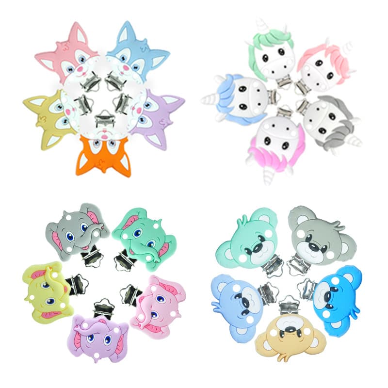 Factory Direct Baby Soothing Silicone Pacifier with Animal Silicone Teether Clip