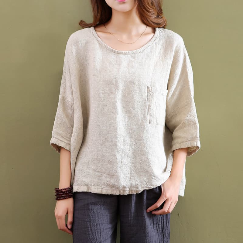 2026 Summer New Original Cotton Linen Women's Clothing Artistic Loose Plus Size Women's Shirt Linen Top Base T-Shirt