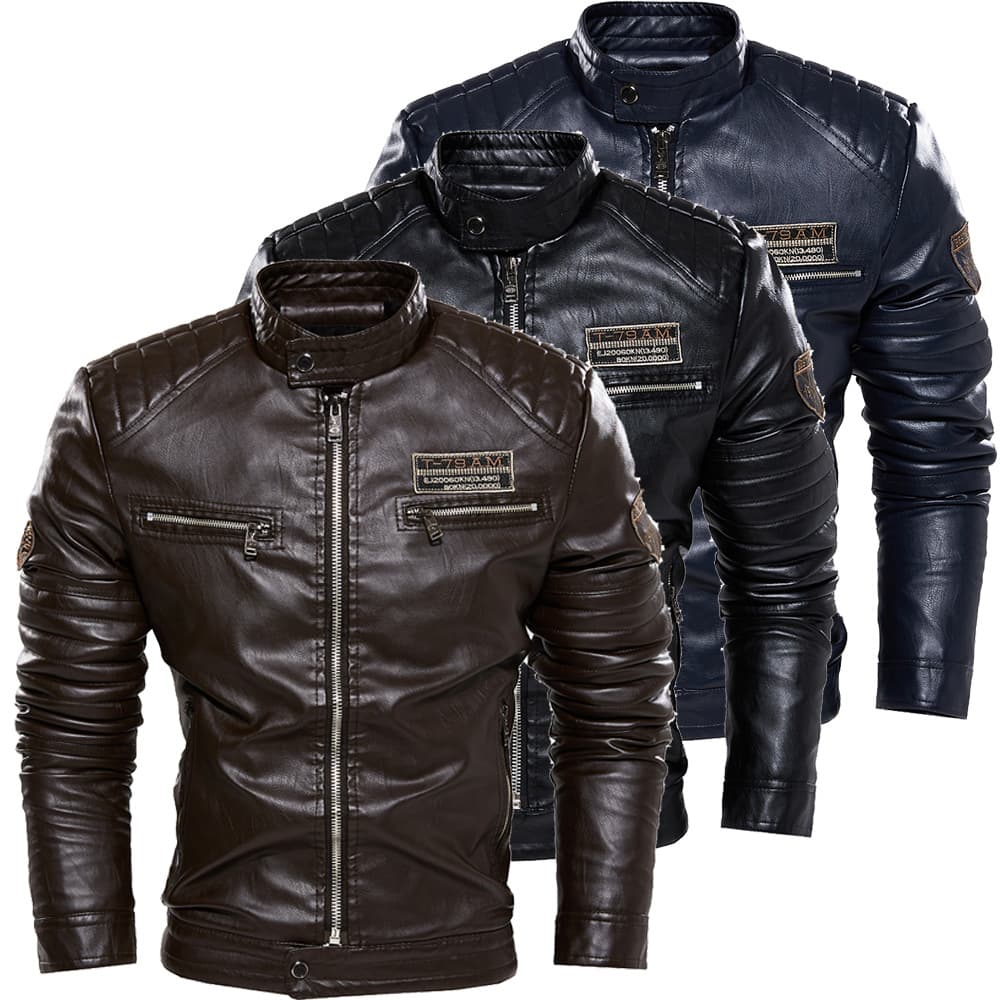 EU US Amazon Cross-Border Fall/Winter Lined PU Plus Size Men's Jacket Coat Leather Jacket