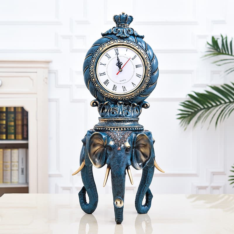 European Style Home Living Room Office Bedroom Creative Luxury Desk Clock Table Clock American Household Personalized Decoration Elephant Sitting Clock