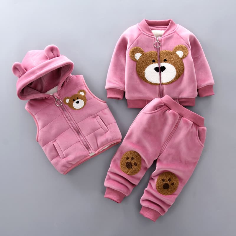 Boys' Ages 1-4 Thickened Winter Set Baby Girls' One-and-a-Half-Year Autumn-Winter Fleece Three-Piece Outfit