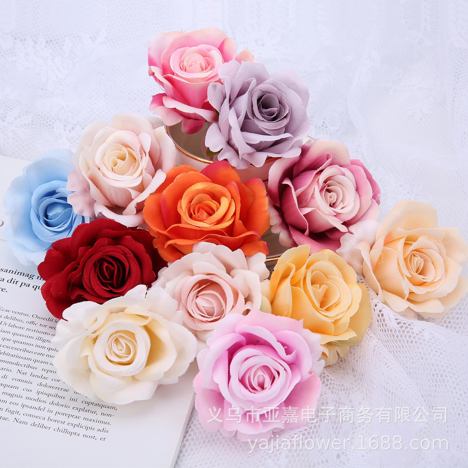 Spot fake flowers, rose heads, home decoration, wedding flower scene layout, flower art, artificial flowers, high-end and realistic