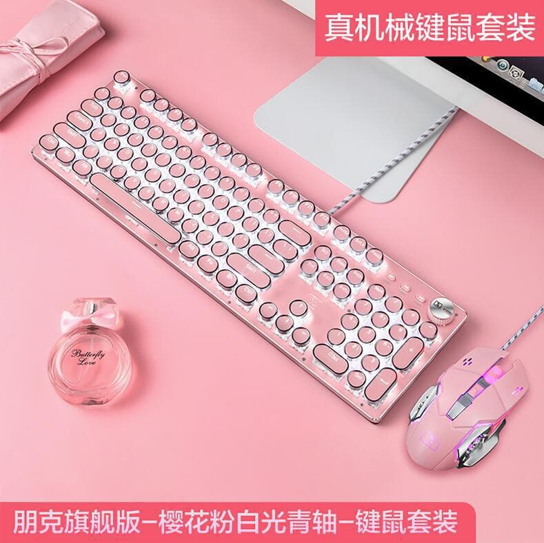 Xinmeng X9VR Lipstick True Mechanical Keyboard and Mouse Set Retro Girl Pink Cute Round Key Gaming Keyboard Cross-border