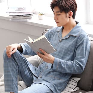 Men's Pajamas 100% Cotton Spring/Autumn Long Sleeve Homewear Set