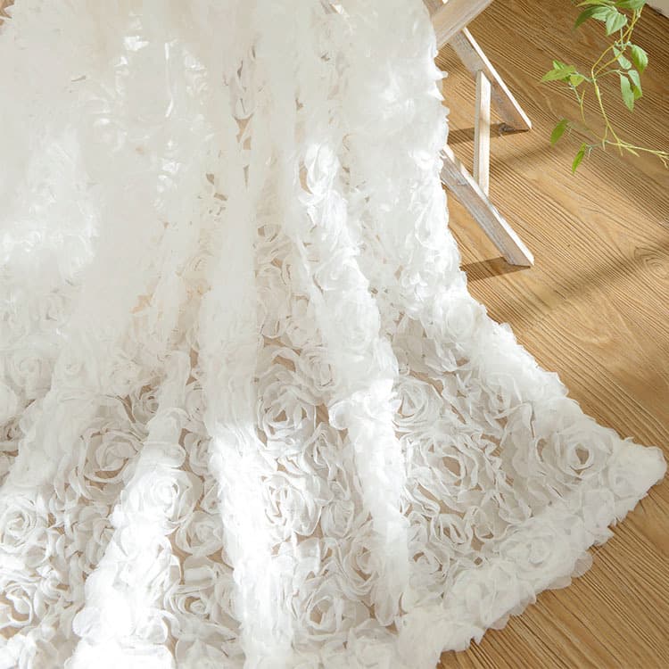Amazon Curtains New Korean Style Minimalist Solid Color 3D Rose Curtain Sheer Fabric Finished