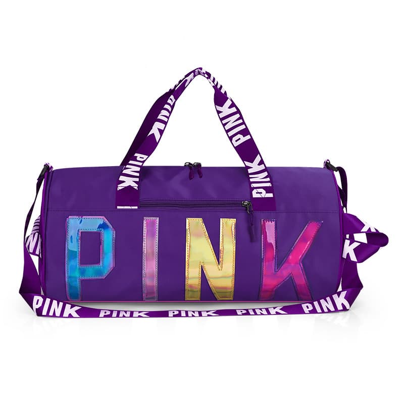 Pink Large Capacity Travel Sports Fitness Bag 2022 Laser Cutting round Tube Handheld Single Shoulder Bag Breathable Waterproof Wear-resistant