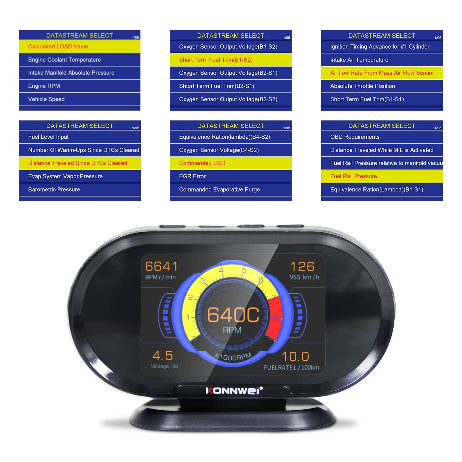 HUD Head-Up Display KONNWEI New KW206 Car Fault Scanner + Head-Up Display 2-in-1