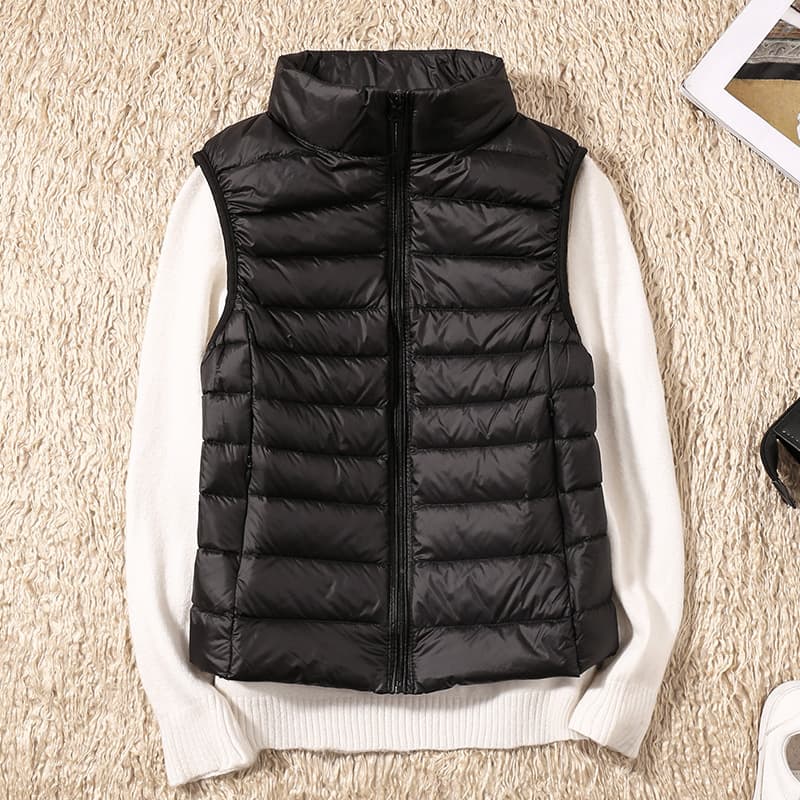 2023 Autumn/Winter New Lightweight Down Vest for Women, Plus Size, Short, Slim Fit, Stand Collar, Versatile, Trendy
