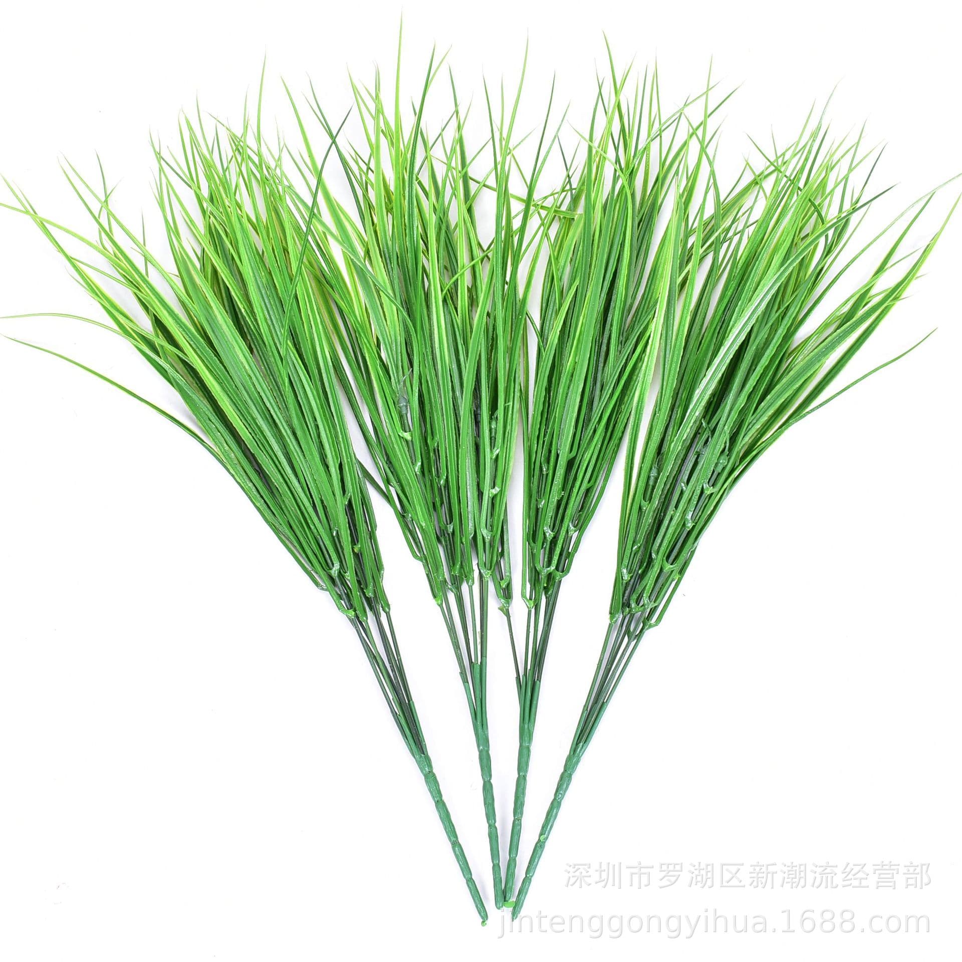 Artificial Potted Plant 7-Branch Large Spring Grass Wall Decoration Material Artificial Grass Green Landscape Decoration Plastic Grass White Edge Spring Grass