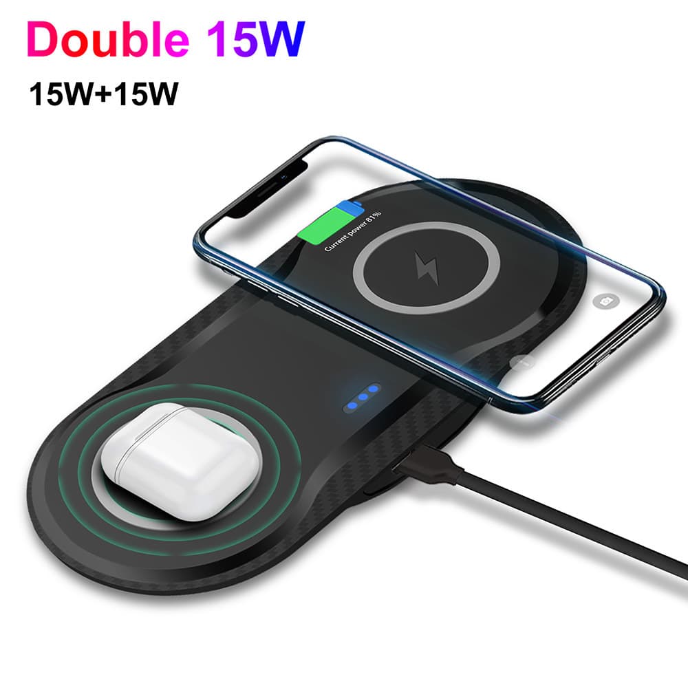 Fdgao/Cross-Border 2-in-1 Wireless Charger Dual 15W Fast Charging Suitable for iPhone 12 2-in-1 Wireless Charger