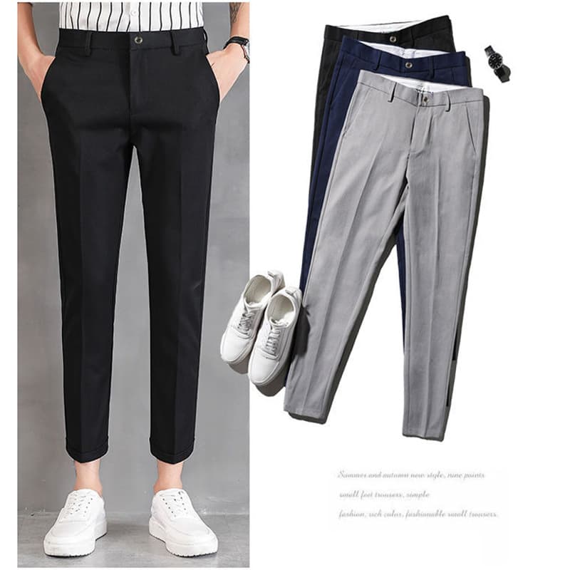 Men's Casual Stretch Tapered Suit Pants, Slim Fit, Ankle-Length & Full-Length, Black/Gray/Blue