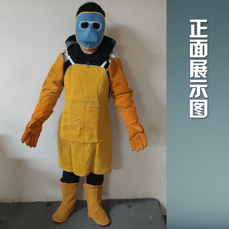 Cowhide Welding Apron, Wear-Resistant Heat Insulation Apron Set with Sleeve and Foot Covers, Heat Insulation Anti-Scald Anti-Spark Splash Welding Suit