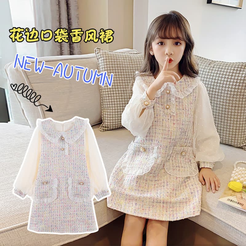 Quality Original Spring and Autumn Dress 2025 New Girl Small Fragrance Style Princess Dress for Big Children Doll Collar Princess Dress