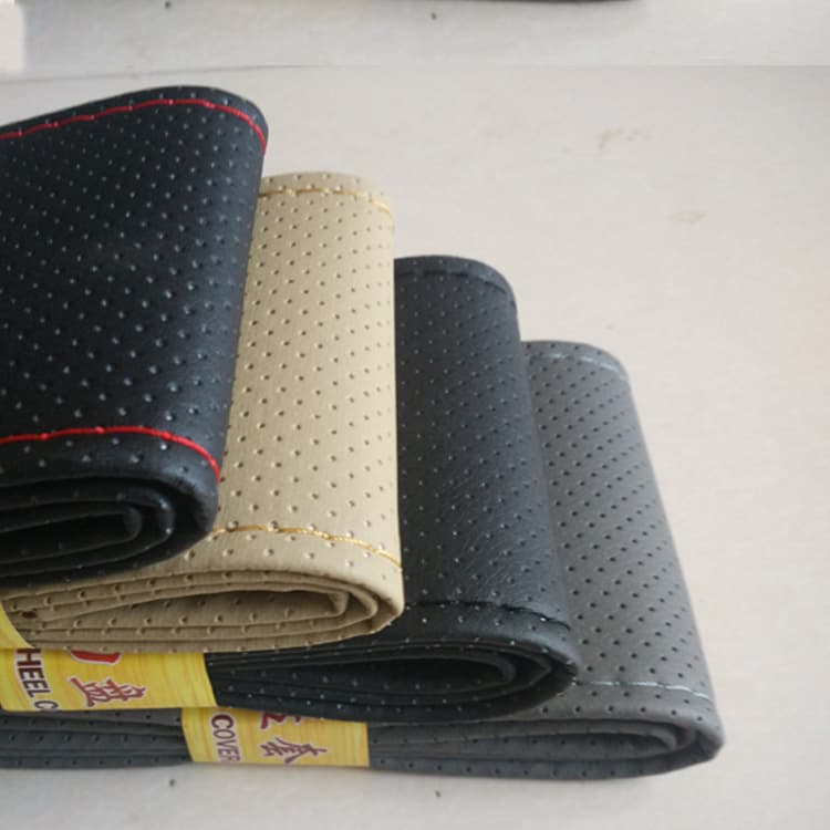 Pu Leather Hand-stitched Car Steering Wheel Cover Ultrafiber Punched Handle Cover For Automobiles