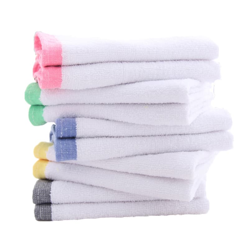 Color-edged square towels for KFC, Pizza Hut, and Dicos kitchen color-coded cleaning cloths, colored and white square towels.