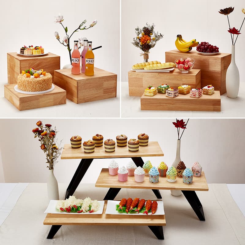 Solid wood dessert rack buffet tea break table dessert table display rack retro Chinese and Japanese style afternoon tea snack rack