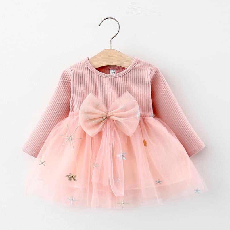 875 Children's Dress Baby Girl Dress Long Sleeve Mesh Spliced Princess Dress Underskirt Drop Shipping