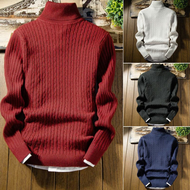 2022 AliExpress Same Style Men's Cross-Border Knit Pullover Fashion Youth Casual Slim Fit Turtleneck Base Layer Sweater Men