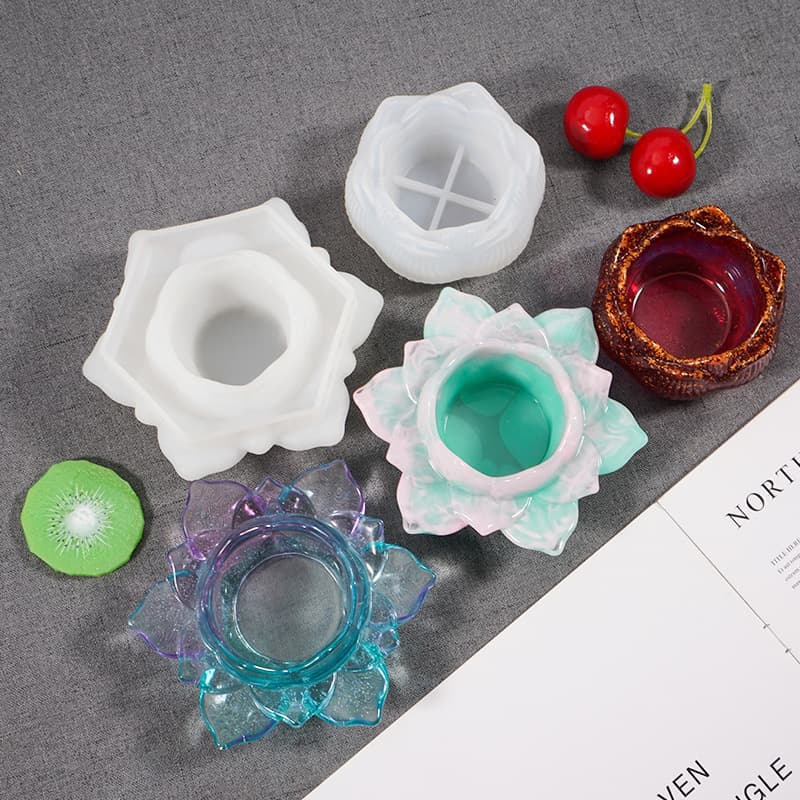 Lotus Flower Display Stand Storage Box Silicone Mold DIY Crystal Drip Glue Multi-function Lotus Candle Holder Grinding Tool
