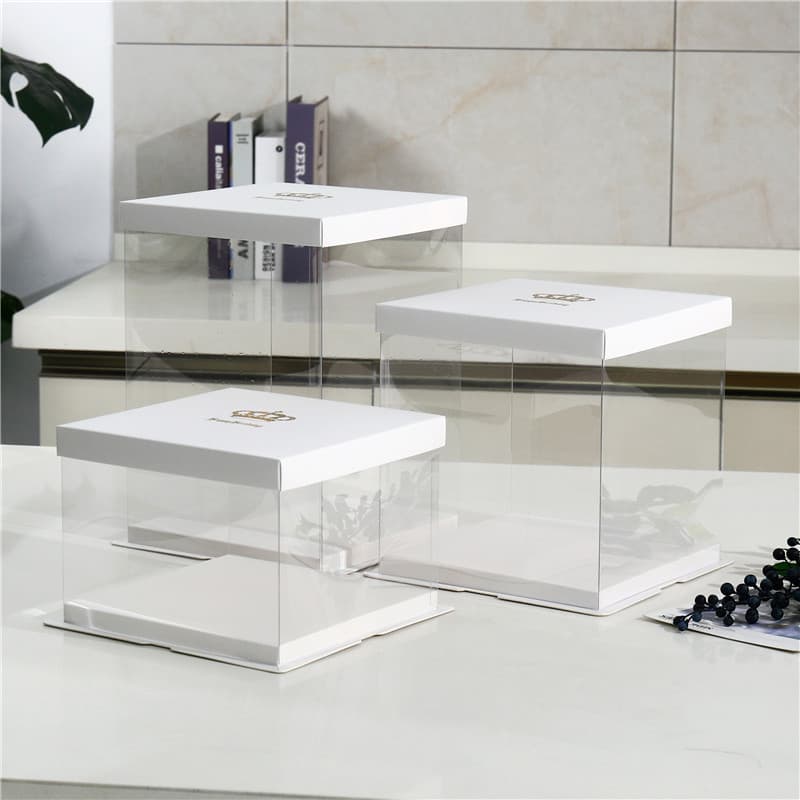 Exquisite 3-in-1 Transparent Plastic Crown Birthday Cake Box Multiple Sizes White Cardboard Cake Box Wholesale Dessert