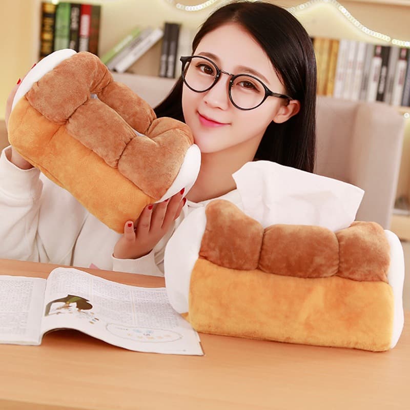 Cartoon-style creative simulated toast bread slices, tissue box cover, plush tissue cover, storage cover