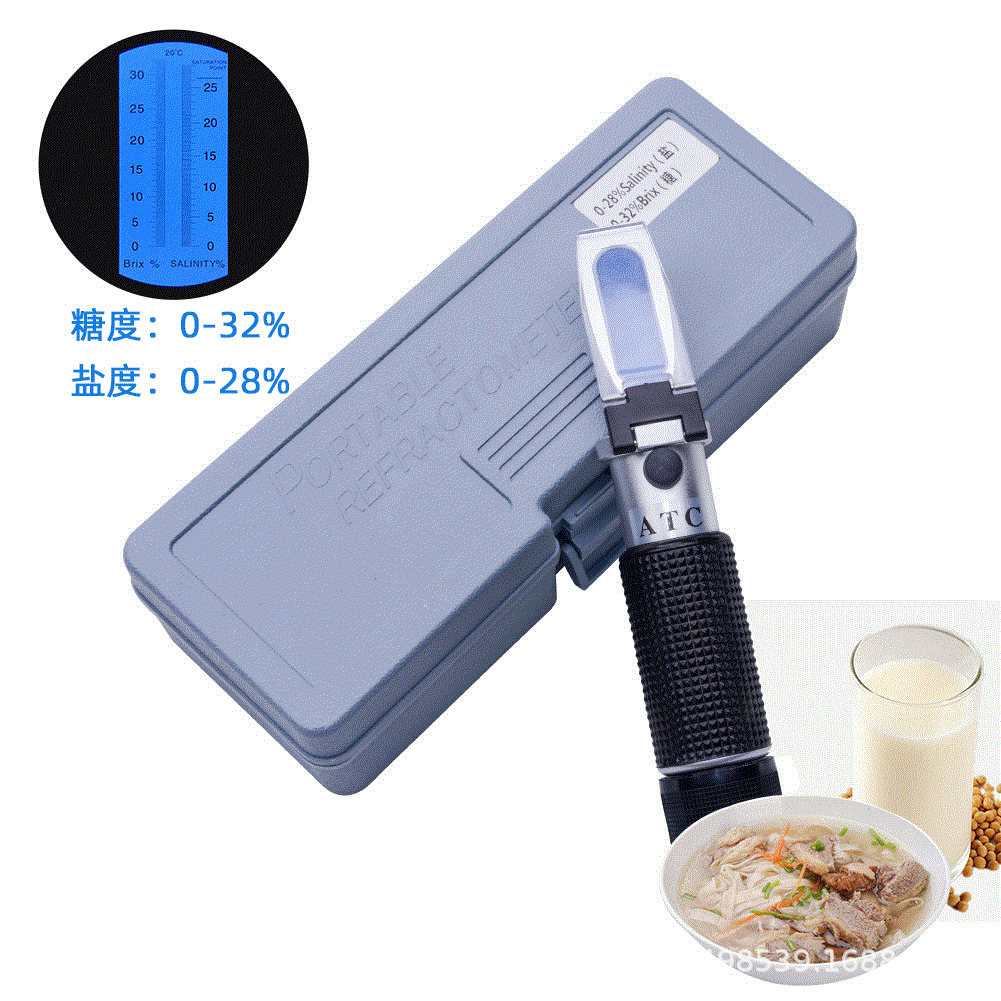 Dual-Purpose Copper Refractometer: 0-32 Brix for Fruit Sweetness and 0-28 Salinity for Brine Detection