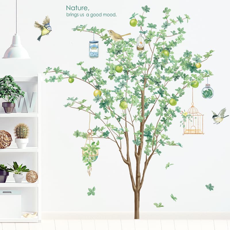 Scandinavian Plant Wall Stickers Big Tree Background Stickers Living Room Sofa Decoration Self-Adhesive Paper Green Stickers Zdb-2188