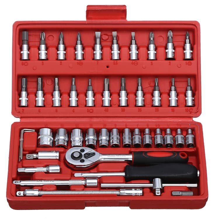 Auto Repair Tool Set 46 Pieces Socket Wrench Spanner Ratchet Wrench Combination Tools Mirror Finish Hardware Tools
