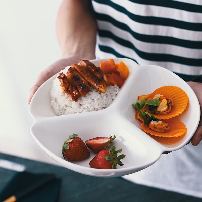 Japanese Style Divided Plate Ceramic Sectional Plate Diet Plate Portion Control Plate Three-Compartment Breakfast Plate