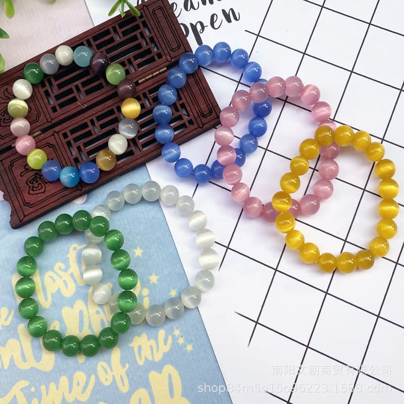 Candy color cat's eye stone bracelet for men and women, round beads 10mm bracelet, street stall, night market, temple fair live broadcast, mass supply