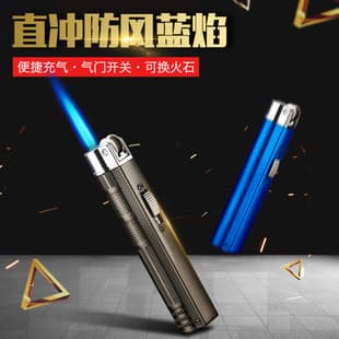 High Temperature Windproof Direct Jet Lighter, Grinding Wheel Flint Gas Blue Flame, Metal Mini Personalized Creative Wholesale