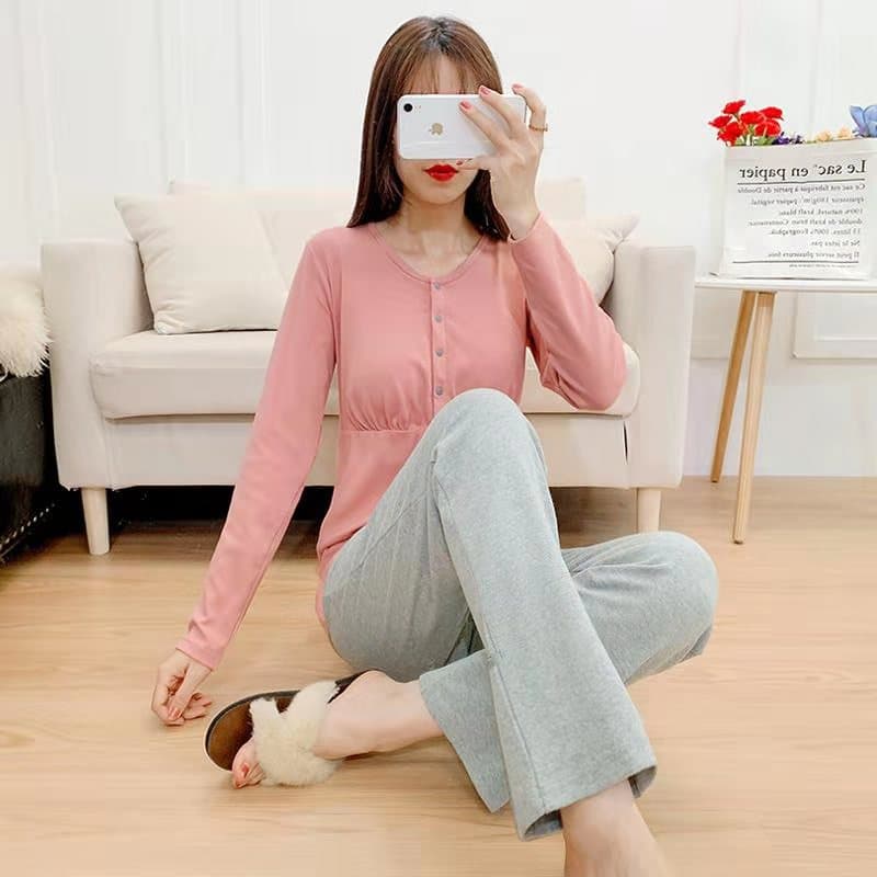 Autumn Winter New Cotton Padded Front Button Maternity Suit Casual Plus Size Nursing Wear Home Clothes Maternity Outfit Bra-Free