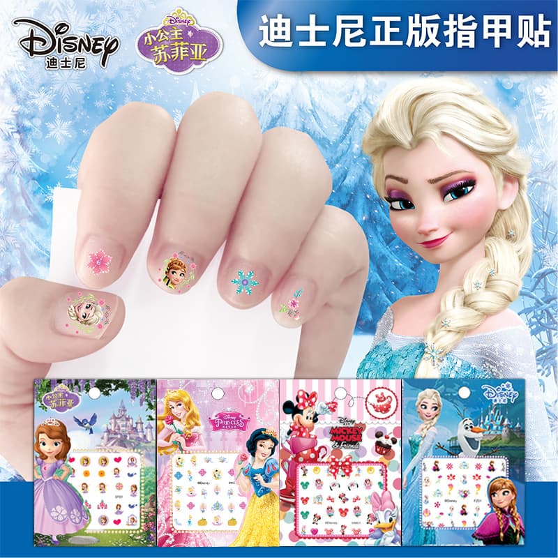 Genuine Disney 3D Frozen Cartoon Nail Stickers for Kids Girls Cute Decor Glow in the Dark Nail Art