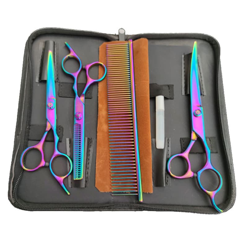Pet Grooming Scissors Set Colorful Beauty Kit Upturned Scissors Dog Clippers 6 Inch 7 Inch Stainless Steel Dog Grooming Tools