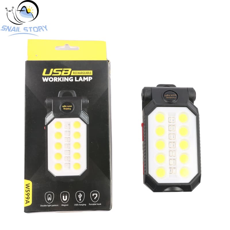 360° Folding with Hook Magnet COB Portable Repair Work Light USB Rechargeable Red Blue Warning Flashlight